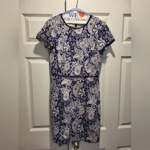 Brooks Brothers Navy and White Paisley Midi Dress